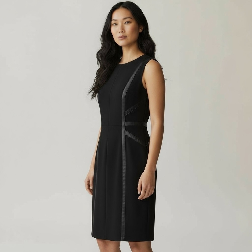 Taylor Black Sleeveless Crew Neck Midi Dress Little Black Dress LBD